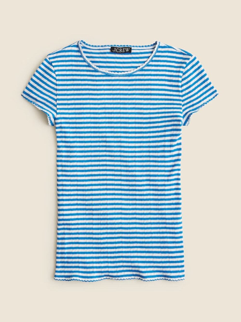 J. Crew Pointelle Short Sleeve T-Shirt in Blue/White Stripe Size XXS NWT